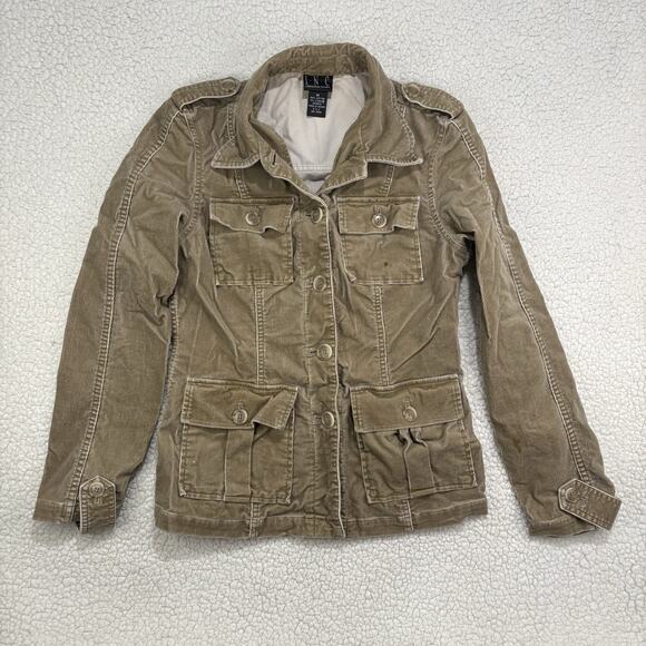 Vintage INC Corduroy Jacket Blazer Womens Medium Tan Utility Pockets Military - Picture 1 of 7